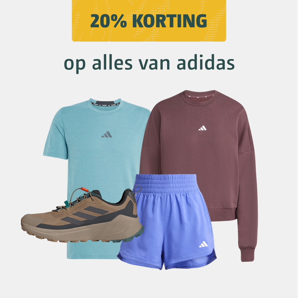 20% korting op alles van adidas