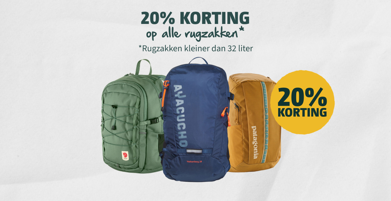 20% korting op alle rugzakken onder 32 liter