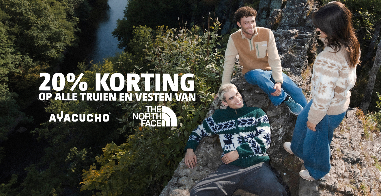 20% korting op alle truien en vesten van ayacucho en the north face