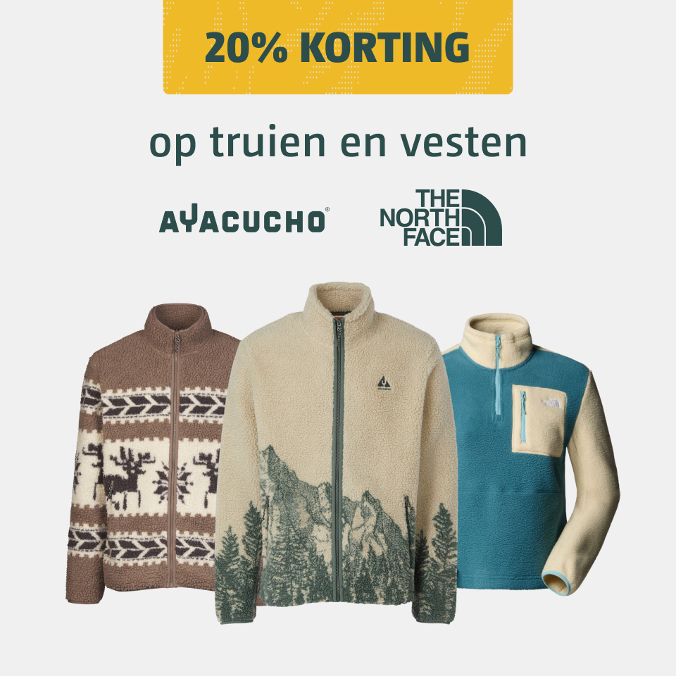 20% korting op alle truien en vesten van ayacucho en the north face