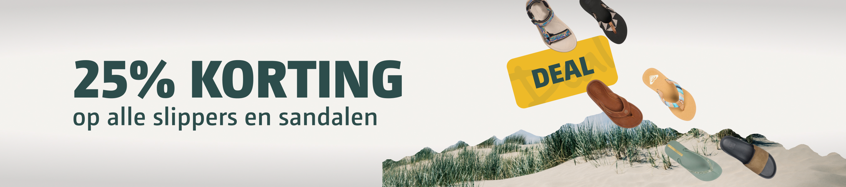 25% korting op slippers en sandalen