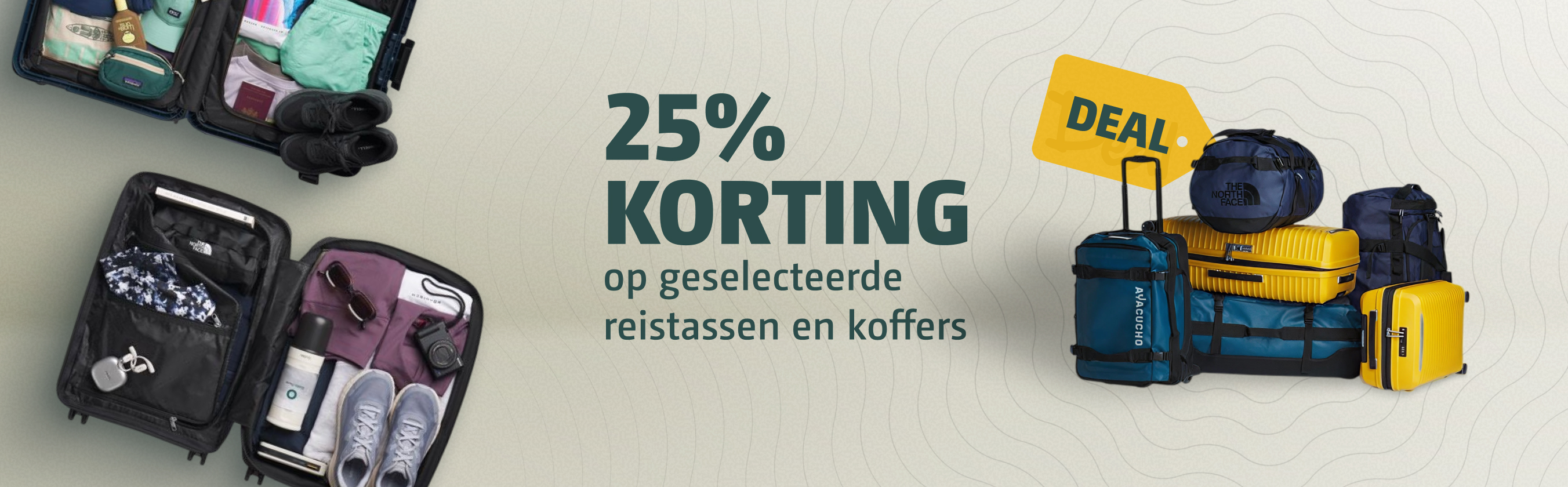 25% korting op reistassen en koffers