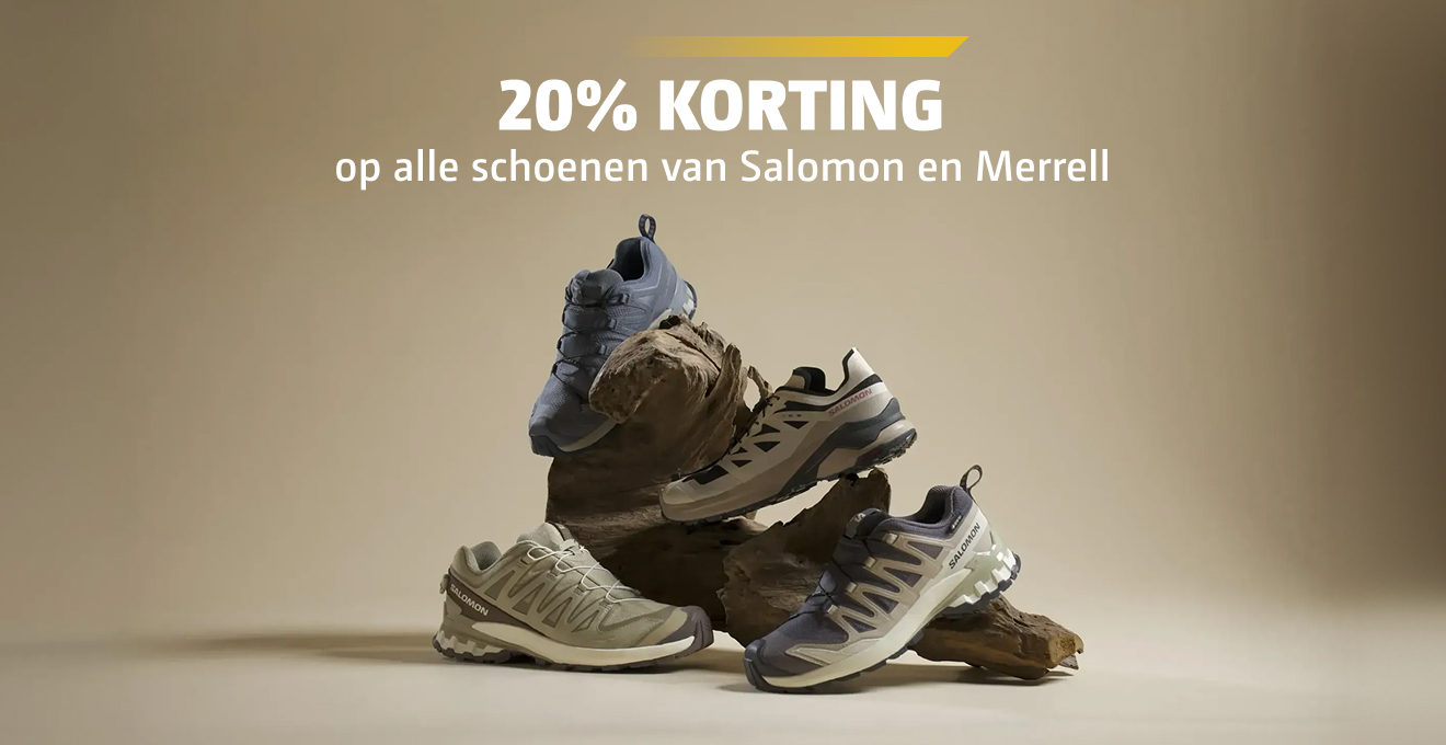 20% korting op Salomon en Merrell schoenen