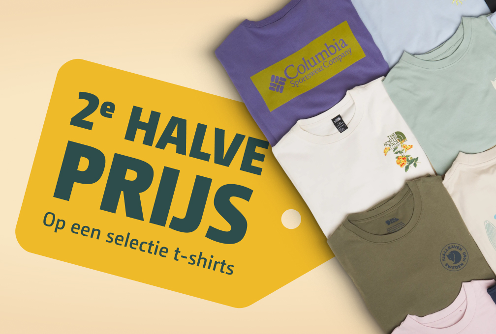 2e halve prijs op selectie shirts