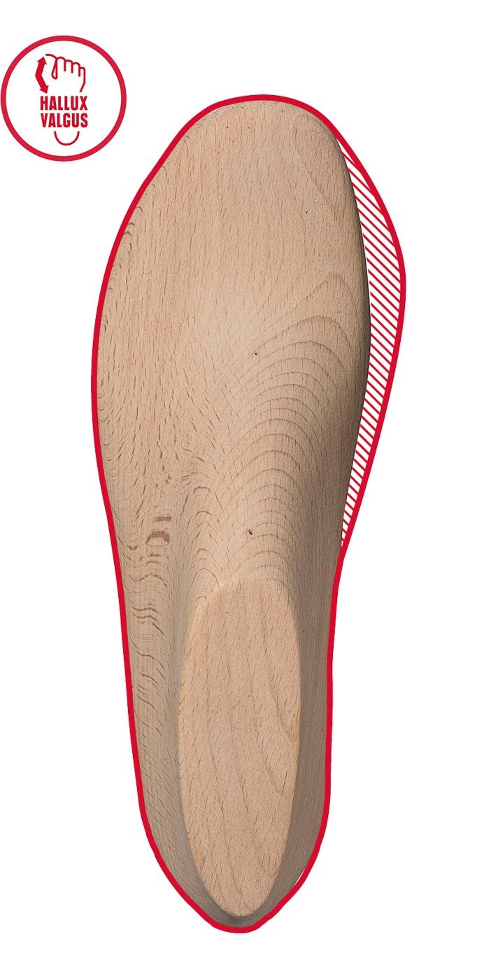 houten voetje met een bunion leest