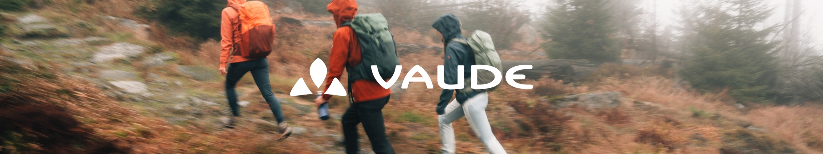 beeld in beweging: drie mensen met bepakking wandelen op een berg omringd door mist